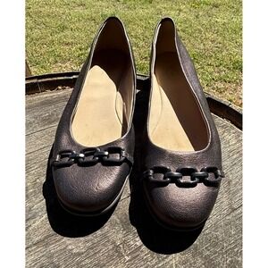 Easy Spirit Jayda Bronze Metallic Leather Wedge Flats Shoes Womens 7M E7JAYDA